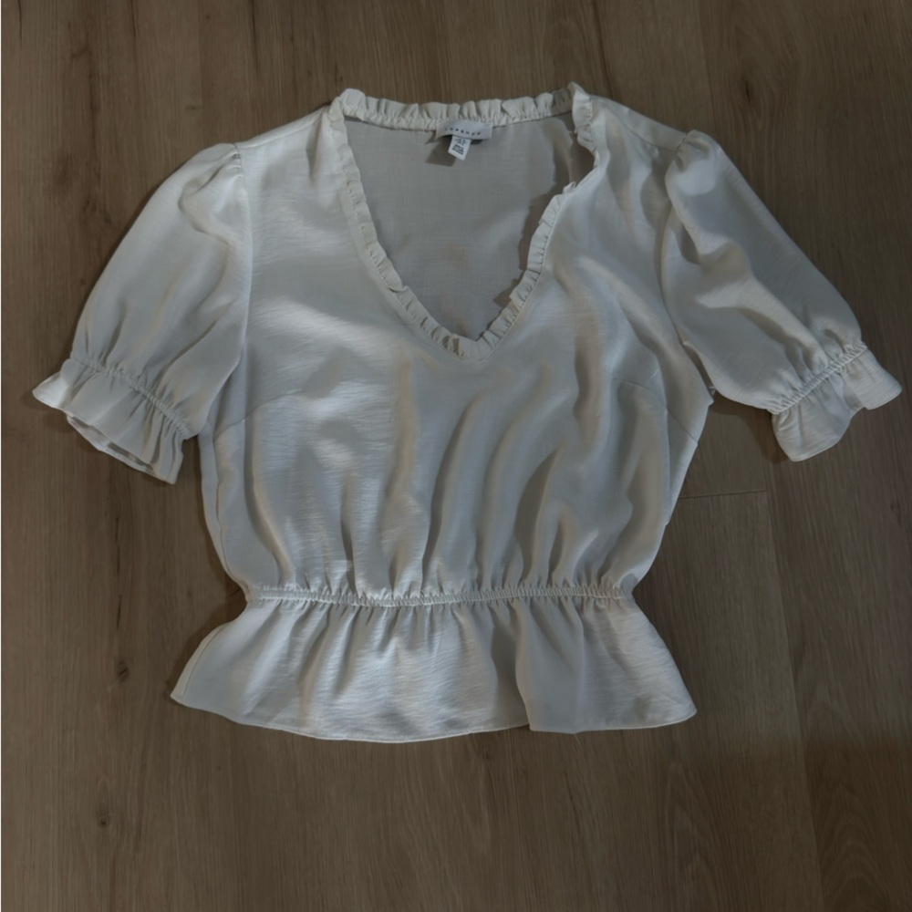 Topshop Cream Ruffle Blouse